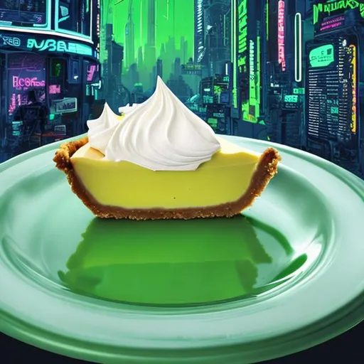 Prompt: key lime pie advertisement  cyberpunk style