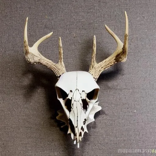 Prompt: deer skull with predatory eye placement