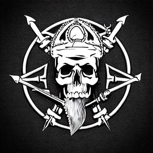 Prompt: A skull with a poseidon spear, logo