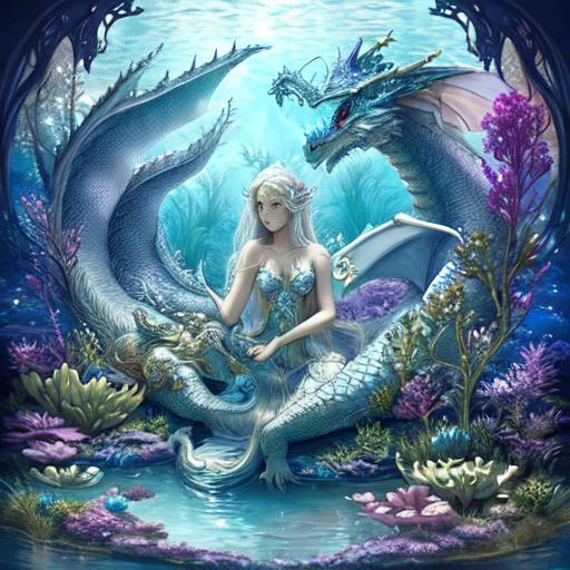 Dreamy Anthropomorphic dragon female swims in ethere... | OpenArt