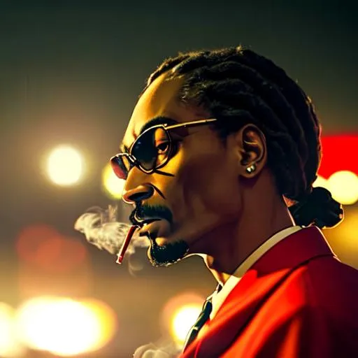 Prompt: Snoop Dogg smoking a weed blunt from the mouth, super high of drugs, weed, Professional, Highly Detailed, Hyperrealistic, sharp focus, Professional, UHD, HDR, 8K, Render, HD, Trending on ArtStation, bokeh, outdoor, Irritated eyes, night time, city,