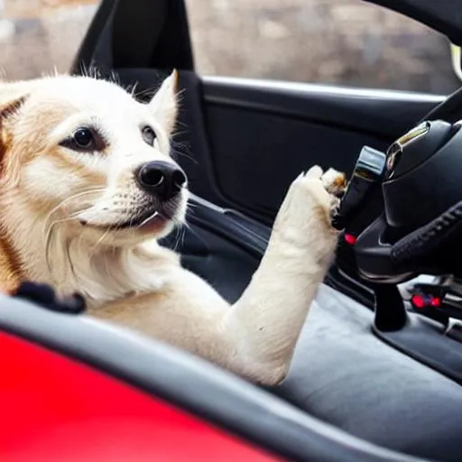 Prompt: Dog Driving A Ferrari