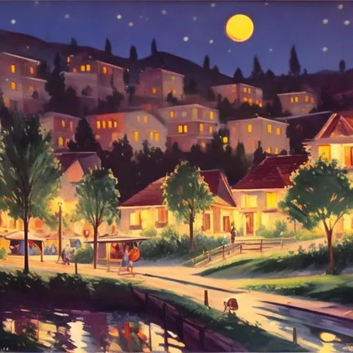 Prompt: Summer night, 1960s, high quality, detailed