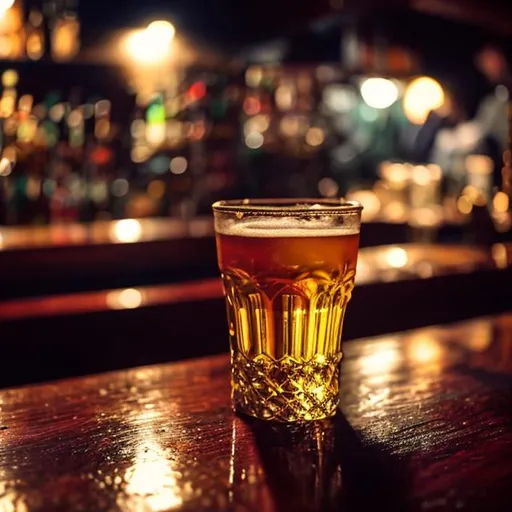 dimly lit bar on a warm rainy Saturday night, famili...