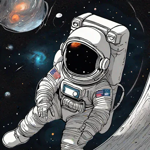 Prompt: an astronaut who is floating in space is watching a black hole
