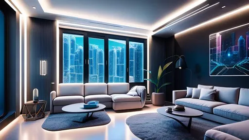 Prompt: modern futuristic Apartment with liminal space. cinematic lighting, soft color palette, after effects, lightroom, hyperrealistic, futuristic Elements, mediterrane. Architectural magazin picture. Cinematic. futuristic Style.