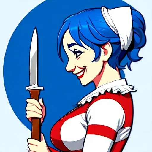 Prompt: 2D figure side profile jester smiling and holding a knife, paper art , ultra HD , 2D logo, vectorel