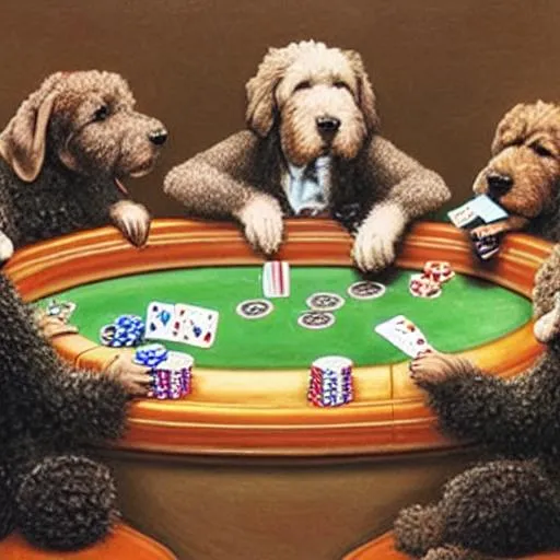 Prompt: Labradoodles playing poker
