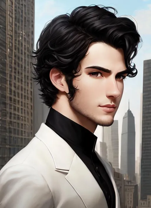 Prompt: Portrait of {Asher} with {black} hair and with handsome aristocratic face, city background, perfect composition, hyperrealistic, super detailed,
