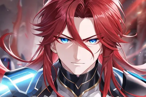 Prompt: Zerif 1male (Red side-swept hair falling between the eyes, sharp and sassy blue eyes), highly detailed face, 8K, Insane detail, best quality, UHD, handsome, flirty, muscular, Highly detailed, insane detail, high quality. 