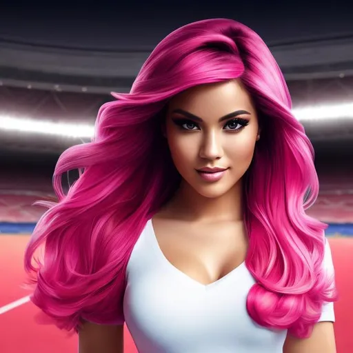 Prompt: Full body Portrait of {sexy Beautiful girl } with {pink} hair and with cute face, {At the Spanish FC Barcelona stadium}, full body, perfect composition, hyperrealistic, super detailed, 8k, high quality, trending art, trending on artstation, sharp focus , Realistic background image hd, intricate details, highly detailed.