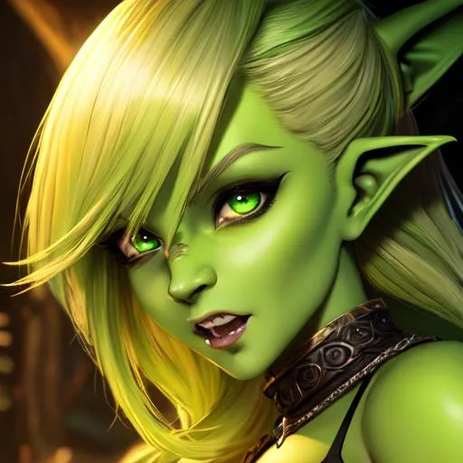 Prompt: oil painting, D&D fantasy, green-skinned-goblin girl, green-skinned-female, small, short dirty blonde hair, crazy look, pointed ears, fangs, looking at the viewer, thief wearing intricate adventurer outfit, #3238, UHD, hd , 8k eyes, detailed face, big anime dreamy eyes, 8k eyes, intricate details, insanely detailed, masterpiece, cinematic lighting, 8k, complementary colors, golden ratio, octane render, volumetric lighting, unreal 5, artwork, concept art, cover, top model, light on hair colorful glamourous hyperdetailed medieval city background, intricate hyperdetailed breathtaking colorful glamorous scenic view landscape, ultra-fine details, hyper-focused, deep colors, dramatic lighting, ambient lighting god rays, flowers, garden | by sakimi chan, artgerm, wlop, pixiv, tumblr, instagram, deviantart