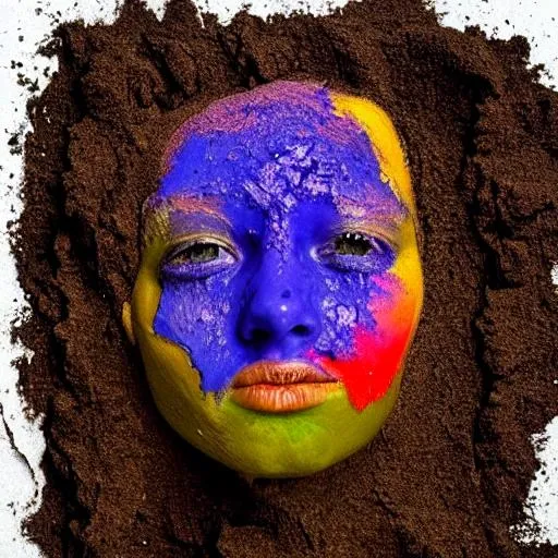 Prompt: Make a portrait of different colors of mud.