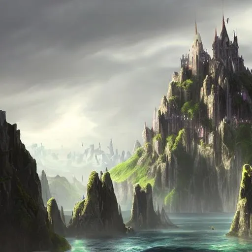 Prompt: floating islands with a castle in the sky, cinematic, CLOUD CITY,  fantasy concept art