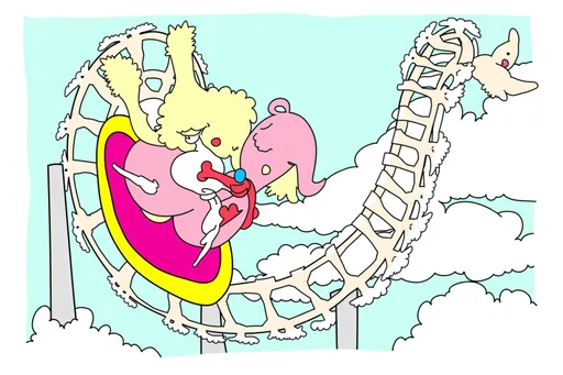 Prompt: Peach is riding a rollercoaster and loves it! 