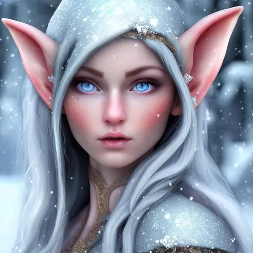 Prompt: Pretty snow elf woman realistic
