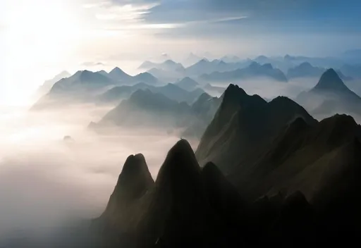 Prompt:  mountain amid cloud sea as in Chinese painting