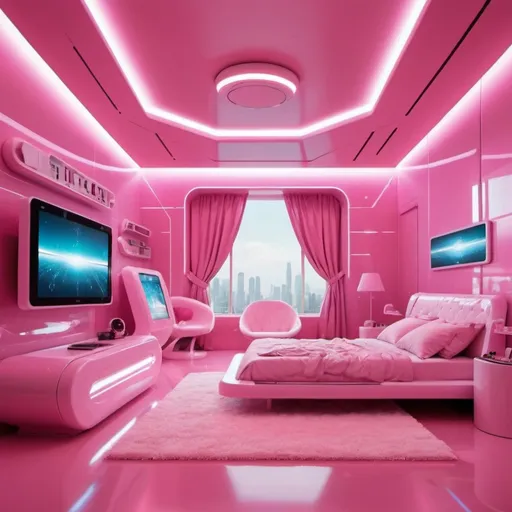 Prompt: futuristic pink bedroom


