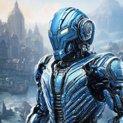 Prompt: full body picture of a futuristic humanoid droid soldier fully covered with gorgeous detailed blue and white plate armor, gorgeous detailed helmet,  complex, detailed, 8K, Full HD, no background.

masterpiece photographic real digital ultra realistic hyperdetailed,  

volumetric lighting maximalist photo illustration 4k, resolution high res intricately detailed complex,

soft focus, digital painting, oil painting, clean art, professional, colorful, rich deep color, concept art, CGI winning award, UHD, HDR, 8K, RPG, UHD render, HDR render, 3D render cinema 4D