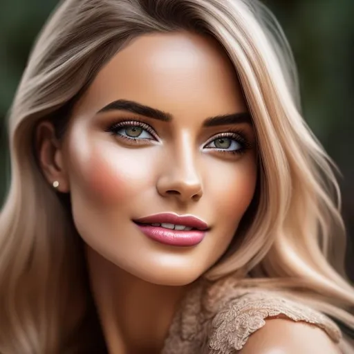 Prompt: An ultra realistic portrait of good looking European woman, long shot super detailed lifelike illustration, sand colored hair, lovely lips,  pearly white teeth, 

soft focus, clean art, professional, colorful, rich deep color, CGI winning award, UHD, HDR, 8K, RPG, UHD render, HDR render, 3D render cinema 4D