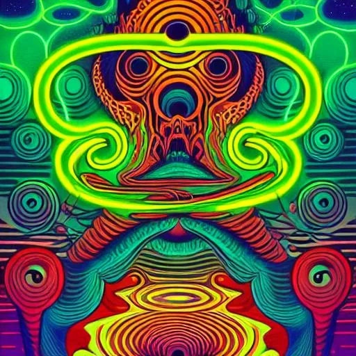 Prompt: Hypnotic illustration of {object}, hypnotic psychedelic art by Dan Mumford, pop surrealism, dark glow neon paint, mystical, Behance,monkey