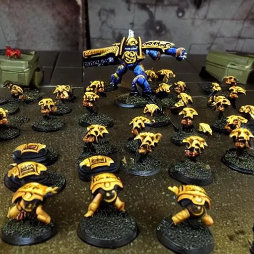 Prompt: Chapter master mercurio defending the imperium against a tyranid swarm as part of the imperial fists space marine legion