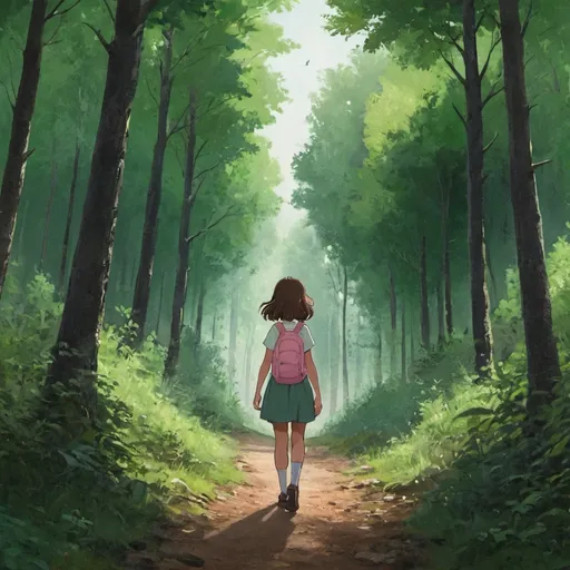 Prompt: a girl walking in a forest