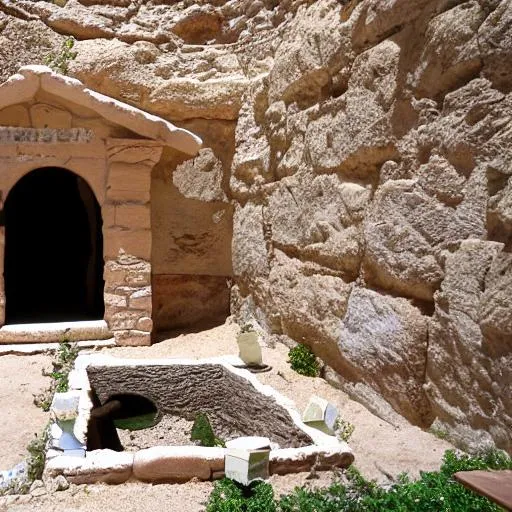 Prompt: empty garden tomb of Jesus with the garden setting