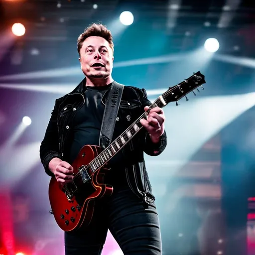 Prompt: Elon Musk as a rock star singing on a stage, Rockstar, music, singing, highly detailed, realistic, hyper-realistic, realism, elon musk, 32k, photography, hdr, 1080p, cinematic Hyperrealistic, splash art, concept art, fictional characters, mid shot, intricately detailed, colour depth, dramatic, 2/3 face angle, side light, colourful background, beautifully shot, perfect composition, atmospheric, moody, clear face