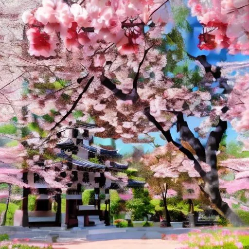 Prompt: A beautiful open scene, nature, trees, pink sakuras, mindful, peaceful, buddhist