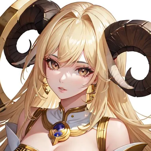 Prompt: Aries  The Ram zodiac as a 
female human, 8k, UHD,  highly detailed, close up