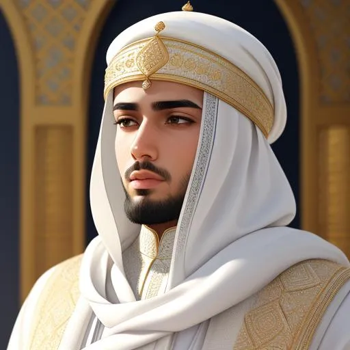 Prompt: Muslim king boy in muslim cap, Repeatable, white clothes, Peppered Dress, processional studio, highly detailed, perfect composition, hyperrealistic, super detailed, 8k, high quality, Splash art, front, epic Instagram, artstation, hyperdetailed intricately detailed, unreal engine, intricate detail, complementary colors, 8k, heavy strokes,