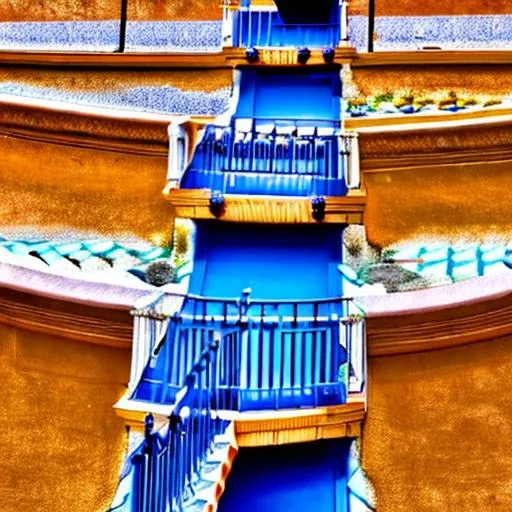 Prompt: winding blue staircase to the sky