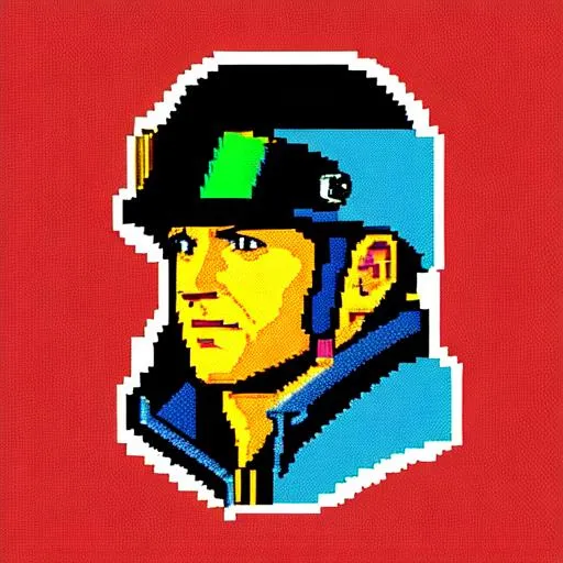 Prompt: retro digital pixelart portrait of a veteran airforce space fighter pilot for DOS SNES with dithering shading 16-bit colour depth masks raster