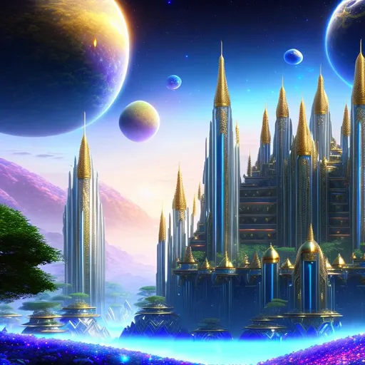 Prompt: Mystical Kingdom of Shambala, heaven inside the centre of the Earth, dominated by futuristic and  sci-fi style of architecture {ultra-detailed Sci-Fi temples, exquisite palaces and buildings, space craft, opal made, Crystal Spheres, HQ, futuristic style} high tech design, high-detailed and hyper-detailed landscape and background, digital art, award winning image composition, professional photography,
Ultra HD 1024K, HDR Octane 3D blender, Unreal Engine 5, CryEngine, Behance 4D Cinema, clarity, harmony, order, proportions, rhythm, axis, hierarchy, symmetry.