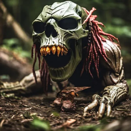 Prompt: Predator eating skull