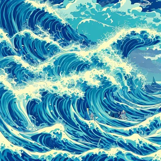 Prompt: anime style art of sea tsunami