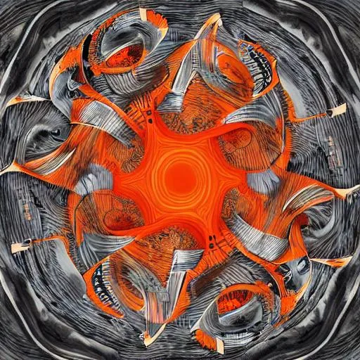 Prompt: Orange Spinning Abstract Cycle of Tannek (Gemini Formation) English Mobster, INA CACE, by Ubisoft