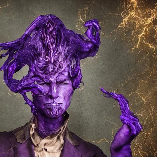 Prompt: multidimensional hyperbeing realistic mystical powerful purple man