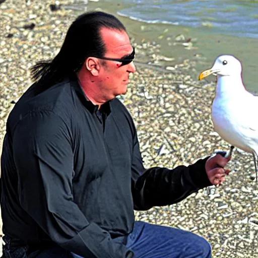 Prompt: Steven Seagal riding a Seagull