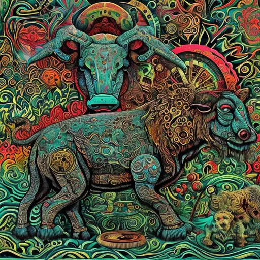 Prompt: machine ox, animal, psychedelic