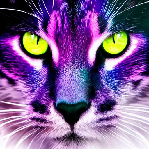 Prompt: Watercolor portrait of a roaring neon purple ice cat with iridescent black markings roaring with and galaxy in background, perfect composition, hyper realistic, super detailed, 8k, high quality, trending art, trending on art station, sharp focus, studio photo, intricate details, highly detailed, by greg rutkowski, illustration, watercolor