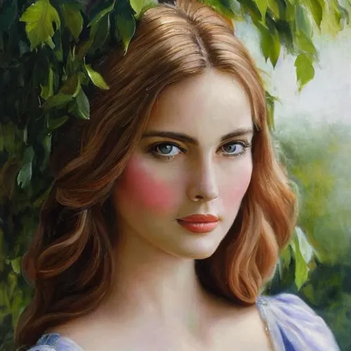 Prompt: Realistic painting of a beautiful woman in a garden, perfect composition, super detailed, high quality, painting strokes, intricate details, highly detailed, renaissance painting, baroque painting, paint texture, symmetrical face, ideal human, ultra details, ethereal lighting 