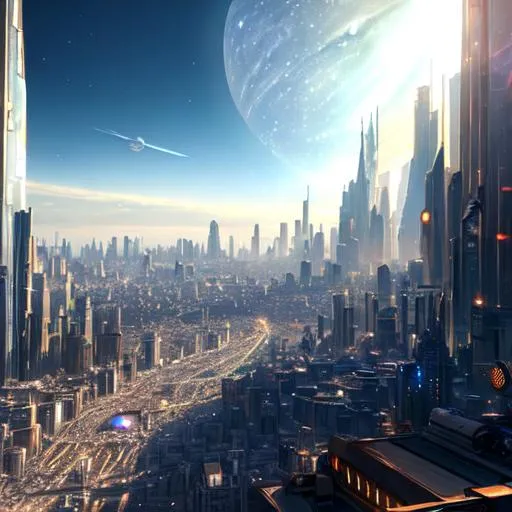a galactic city in space, photorealistic, god rays,... | OpenArt