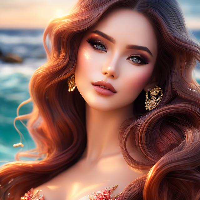 Image AI: Open Art: 1 women mermaid , red  cherry long hair , make-up  , swimwear , sea , beach , water with waves , portrait

heavenly beauty, 128k, 50mm, f/1. 4, high detail, sharp focus, perfect anatomy, highly detailed, detailed and high quality background, oil painting, digital painting, Trending on artstation, UHD, 128K, quality, Big Eyes, artgerm, highest quality stylized character concept masterpiece, award winning digital 3d, hyper-realistic, intricate, 128K, UHD, HDR, image of a gorgeous, beautiful, dirty, highly detailed face, hyper-realistic facial features, cinematic 3D volumetric, illustration by Marc Simonetti, Carne Griffiths, Conrad Roset, 3D anime girl, Full HD render + immense detail + dramatic lighting + well lit + fine | ultra - detailed realism, full body art, lighting, high - quality, engraved, ((photorealistic)), ((hyperrealistic)),  ((perfect eyes)), ((perfect skin)), ((perfect hair))