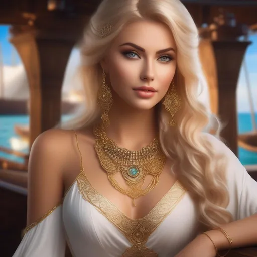 Beautiful fantasy medieval busty seducer, (crop top