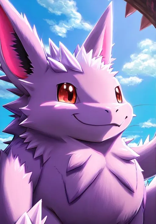Prompt: UHD, , 8k,  oil painting, Anime,  Very detailed, zoomed out view of character, HD, High Quality, Anime, , Pokemon, Nidorino is a light-purple, quadrupedal mammalian Pokémon with hard skin. It has several darker purple patches across its body. It has large, spiny ears with teal insides, narrow black eyes, and a long snout with two pointed teeth protruding from the upper jaw. Nidorino has a ridge of toxic spines on its back and a long pointed horn on its forehead. The horn is harder than a diamond and capable of secreting poison on impact. The more adrenaline Nidorino has in its body, the more potent the poison is. Its short legs have three claws on each foot. Nidorino is a male-only species.

Nidorino is independent, nervous, and fierce, and it is often described as violent and easily angered. It uses its ears to check its surroundings. If it senses a hostile presence, all the barbs on its back bristle up at once, and it challenges the foe with all its might. Nidorino's harder-than-diamond horn can destroy diamonds, and it uses that horn to destroy boulders in its search for Moon Stones. Nidorino live in hot savannas and plains.
Pokémon by Frank Frazetta