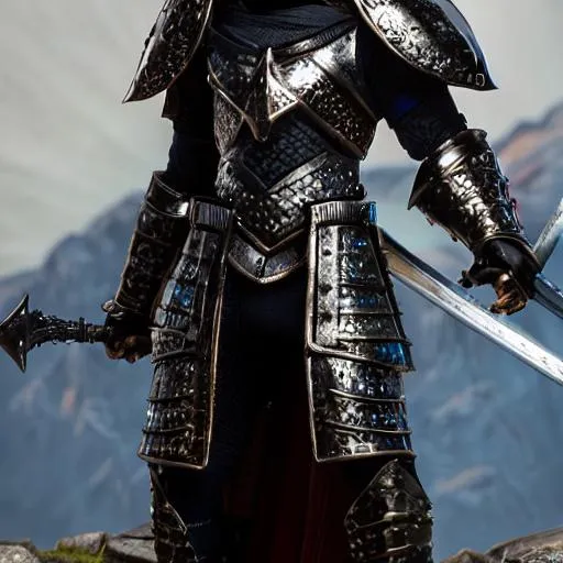 Prompt: medival knight, black obsiadain armor, gothic, perfect composition, super detailed, 8k, high quality, sharp focus, highly detailed, realistic, epic, vibrant, ultra high quality model, deep fog behind, full height, dark fantasy, arabian closes, realistic face