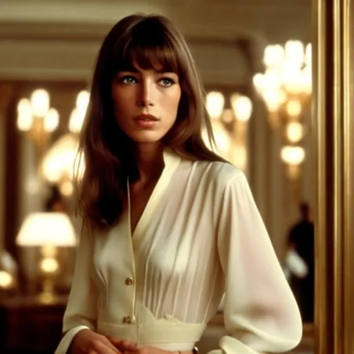 Prompt: Highest quality picture of a young Jane Birkin in a Wes Anderson Movie wearing Pucci