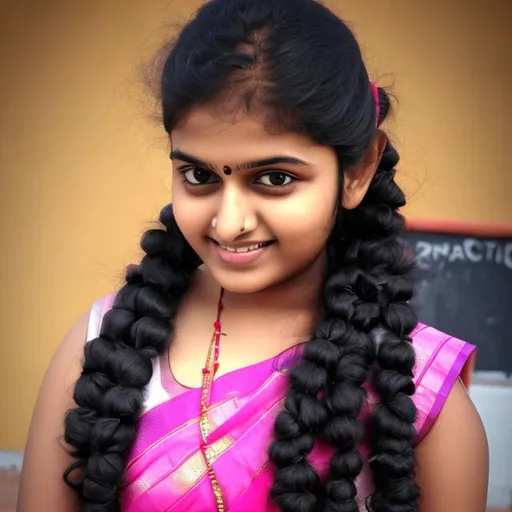 Prompt:  South Indian college girl in loose pigtails cute
